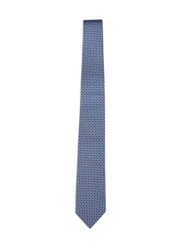 Ferragamo Gancini Jacquard Silk Necktie — Blue Neckties in Blue Silk from HEWI