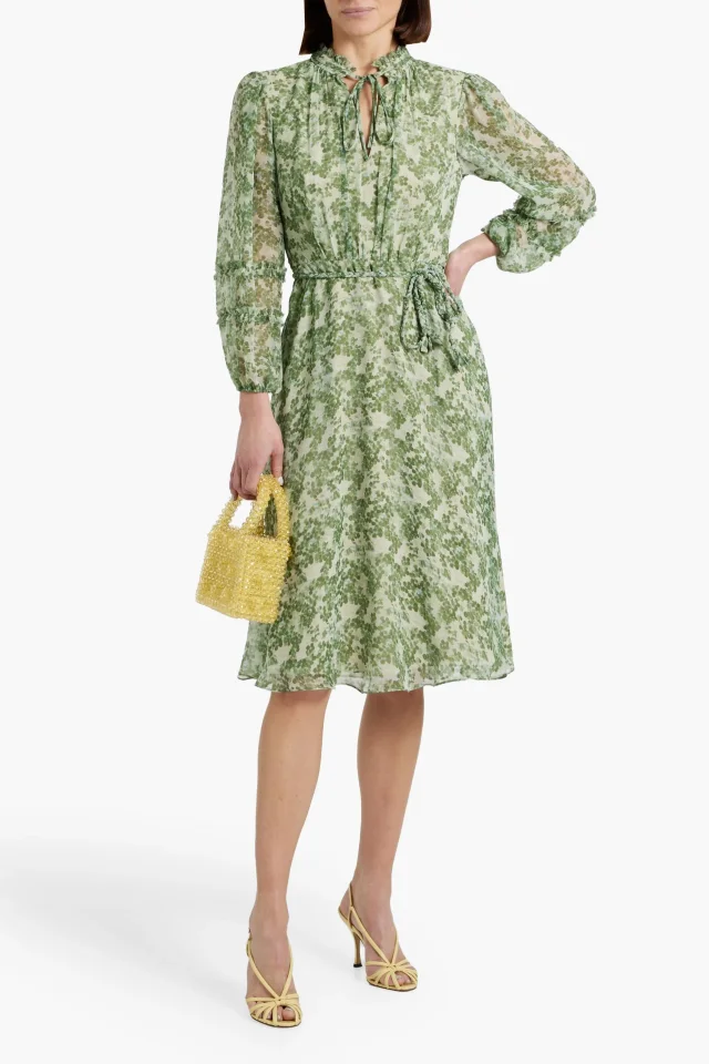 Mikael Aghal Ruffled Floral-Print Chiffon Dress in Green, photo 2 of 4 from THE OUTNET