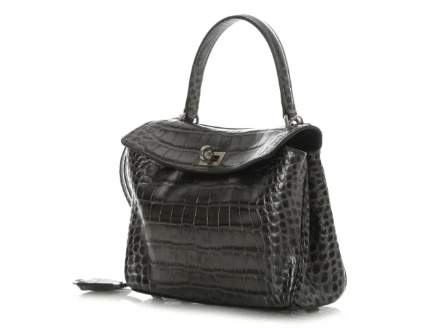 Balenciaga Mini Gunmetal Croc-Embossed Rodeo in Crocodile from Ann's Fabulous Finds, photo 3 of 9
