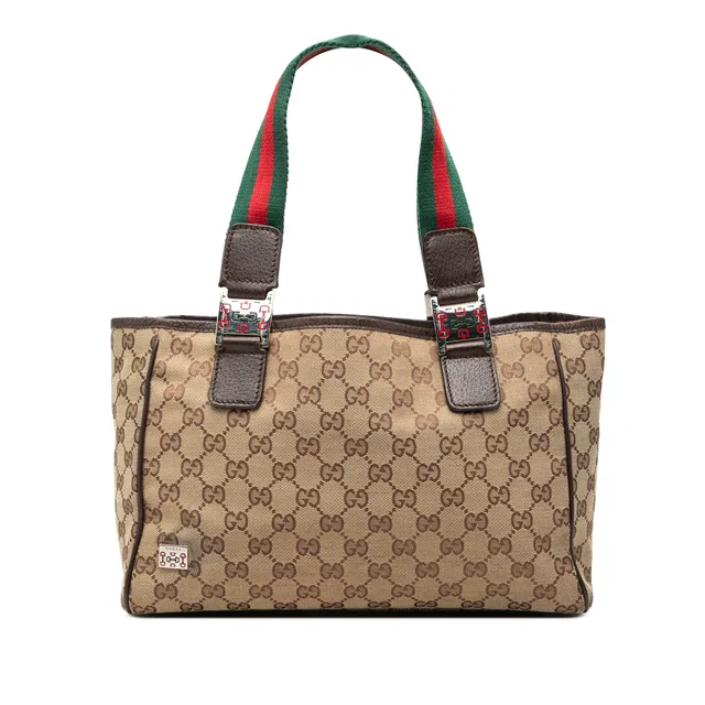Beige Gucci GG Canvas Web Pop Tote in Beige Canvas from Designer Revival