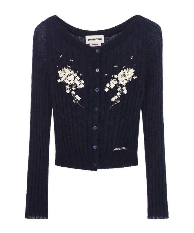 SHUSHU/TONG Floral Beaded Slim Cardigan, image 1 of 1 from SENSER