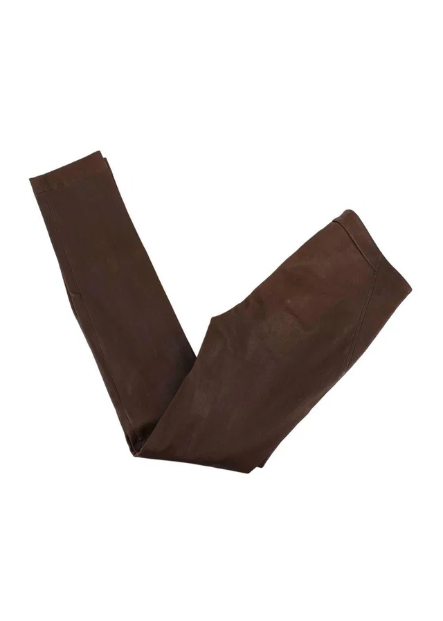 Brunello Cucinelli Brown Leather Skinny Leg Trousers in Brown Leather from HEWI