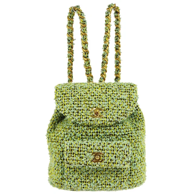 Chanel 1994 Duma Backpack Large Green Tweed in Green Tweed from AMORE Vintage Tokyo