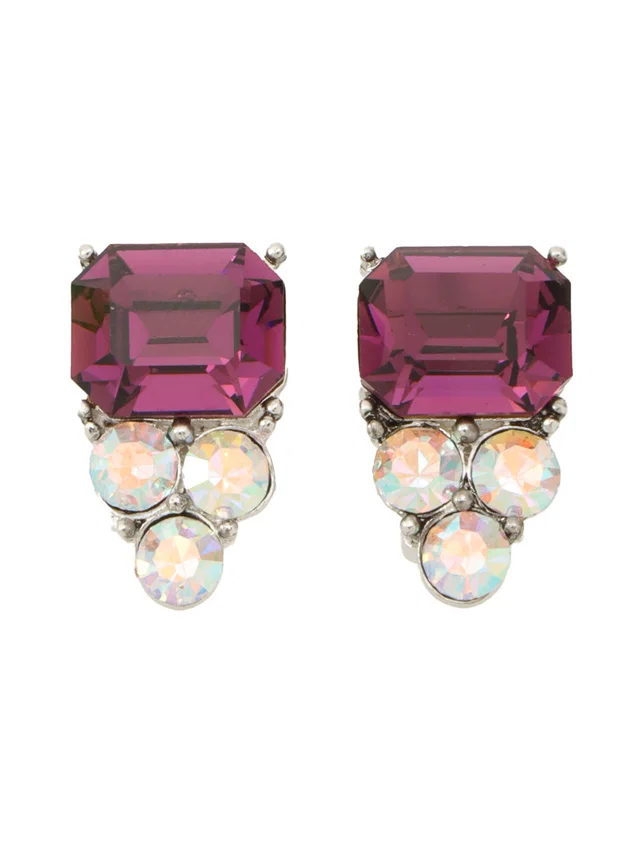 Givenchy Square Color Stone Earrings Silver/Purple in Purple from VINTAGE QOO TOKYO