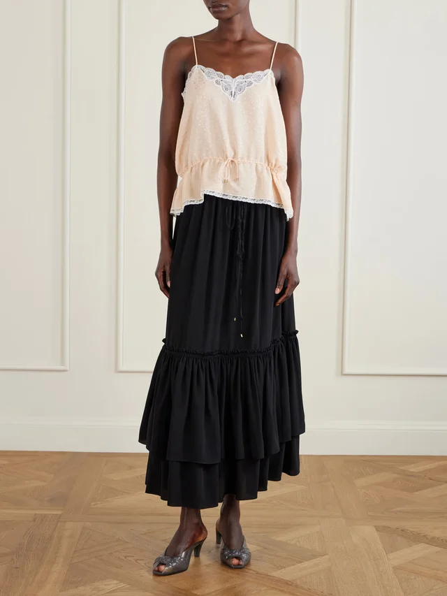 CHLOÉ Tiered silk crepe de chine maxi skirt in Black, photo 2 of 2 from NET-A-PORTER (Canada)