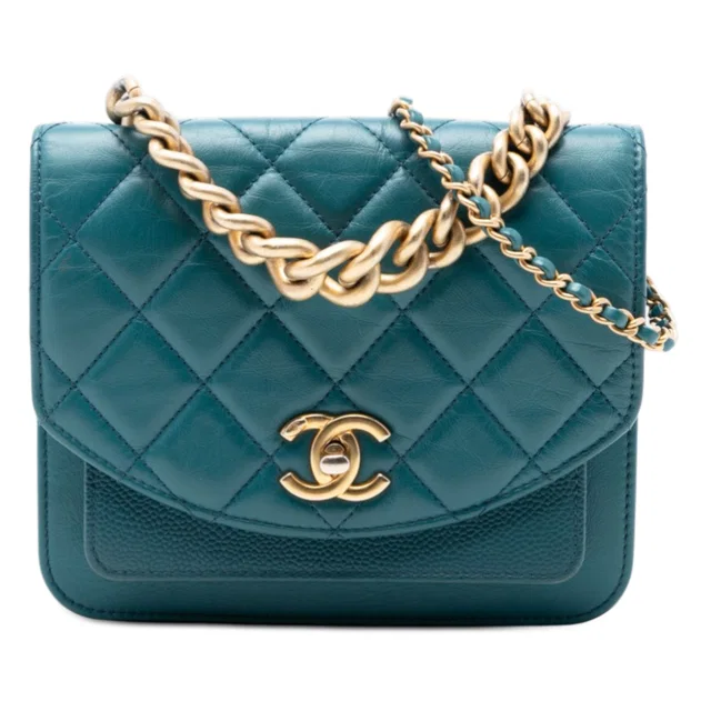 Blue Chanel Mini Quilted Calfskin and Caviar Chain Handle Flap Satchel in Blue Caviar leather from Designer Revival