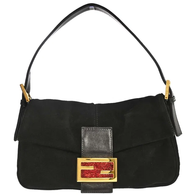 Fendi Black Suede Baguette Handbag in Black Suede from AMORE Vintage Tokyo