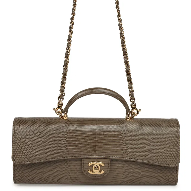 Chanel Long Top Handle Clutch in Green Calfskin from Madison Avenue Couture