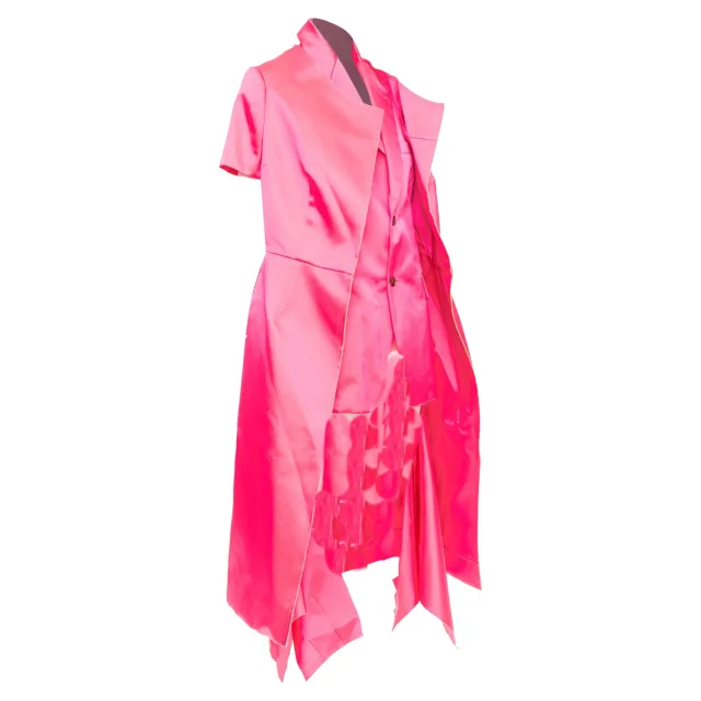 Comme des Garcons Trompe Loeil fuchsia pink layered coat in pink, photo 4 of 6 from ShopSimon