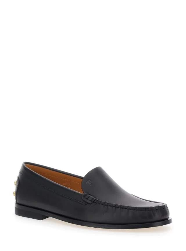 Tod's Black Loafers with Embossed Logo and Stud Details on the Back in Leather Woman in Black 100% Calf, photo 3 of 8 from Gaudenzi Boutique