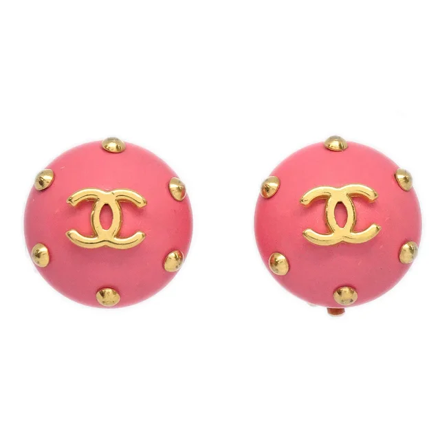 Chanel Studded Earrings Pink Clip-On 96C in Pink from AMORE Vintage Tokyo