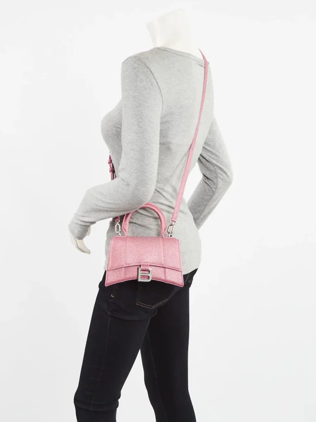 Balenciaga Sweet Pink Metallic Coated Canvas Hourglass XS Top Handle Bag in Pink Coated canvas from Yoogis, photo 2 of 10
