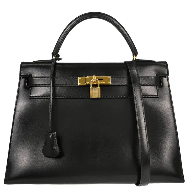 Hermès Black Box Calf Kelly 32 Sellier 2way Shoulder Handbag in Black Box leather from AMORE Vintage Tokyo