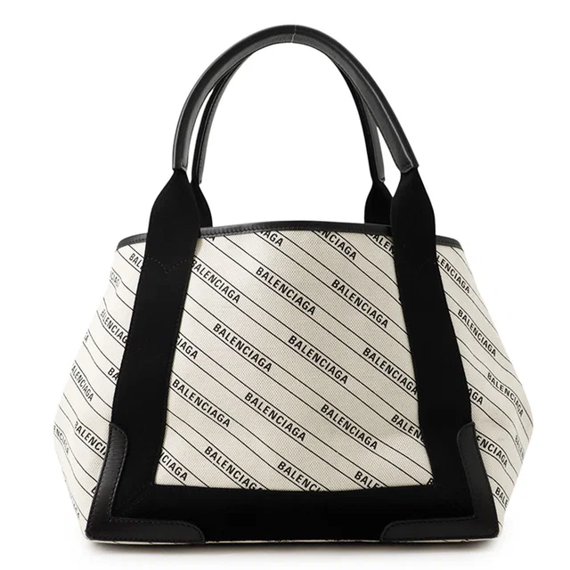 Balenciaga Navy Tote Bag White/Black339933 Canvas Leather Size S in White Canvas from GALLERY RARE