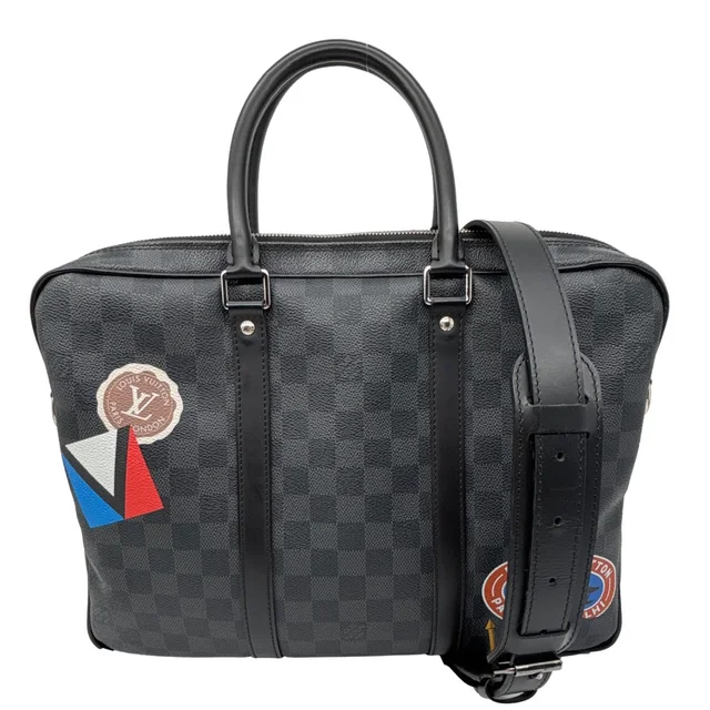Louis Vuitton Porte Documents Voyage Damier Graphite Crossbody Bag Black in Black Canvas from Dallas Designer Handbags