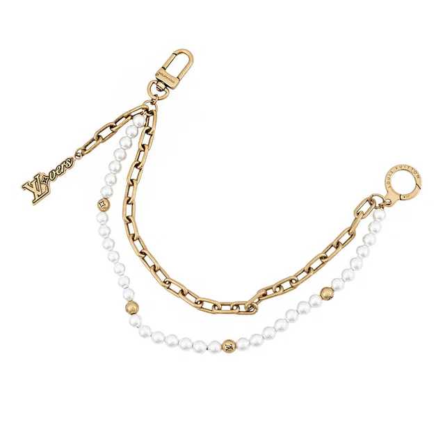 Louis Vuitton Chain Belt Pearl Bag Charm Gold/WhiteM01689 Gold Plated Faux Pearl in Gold from GALLERY RARE