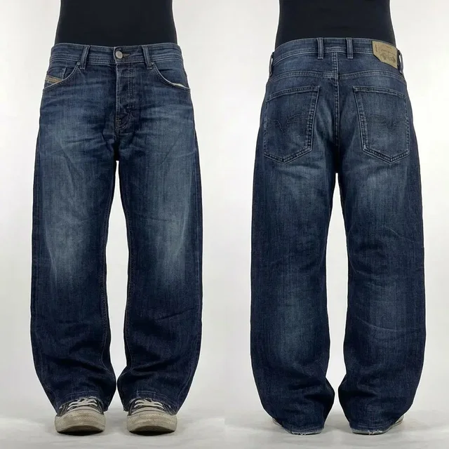 Vintage Y2K Diesel Baggy Wide Leg 2000s Cyber Euro Jeans in blue from Grailed