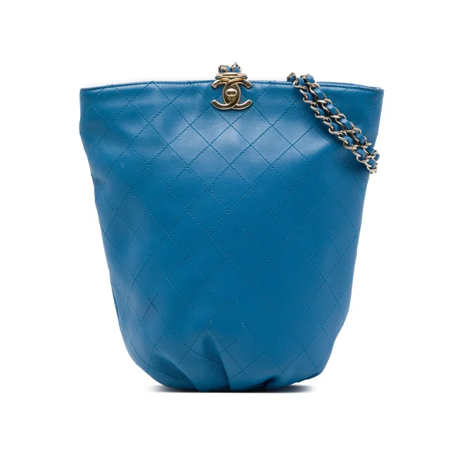 Blue Chanel CC Quilted Calfskin Bucket Backpack in Blue Calfskin from Designer Revival, photo 1 of 1