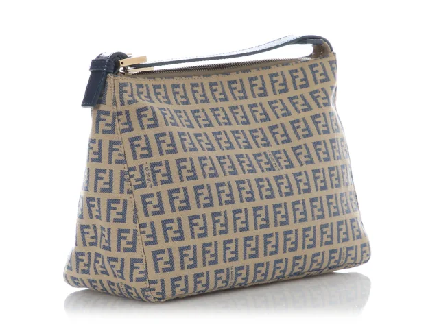 Fendi Vintage Blue and Cream Canvas Zucca Pochette in White Canvas from Ann's Fabulous Finds, photo 5 of 9