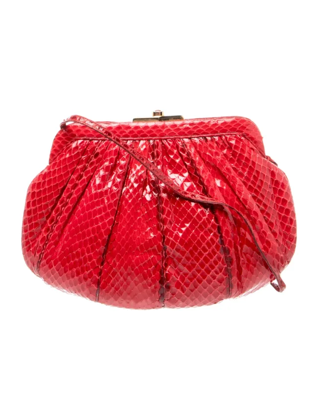 Judith Leiber Snakeskin Crossbody Bag Vintage in red Satin from The RealReal