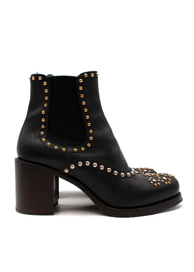 Prada Black Studded Western Boots in Black Leather from HEWI