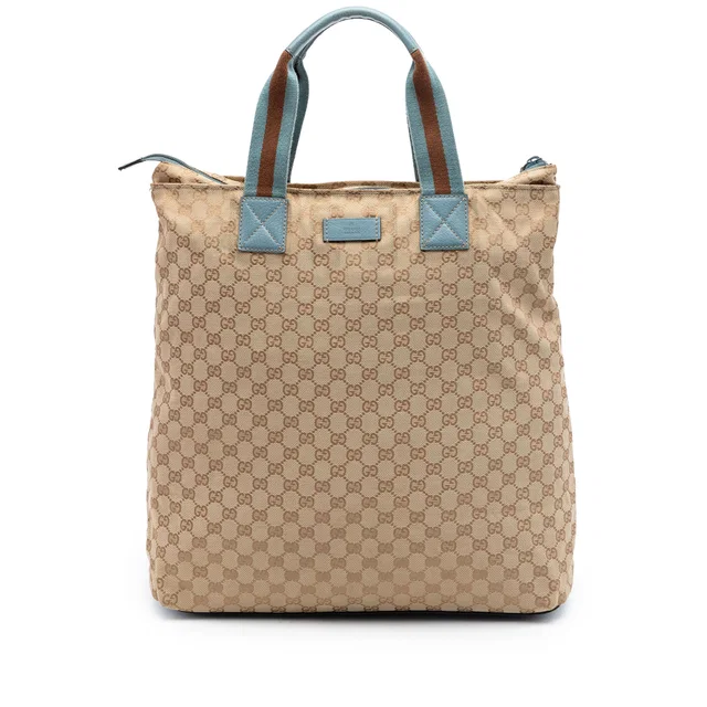 Beige Gucci GG Canvas Web Vertical Tote in Beige Canvas from Designer Revival