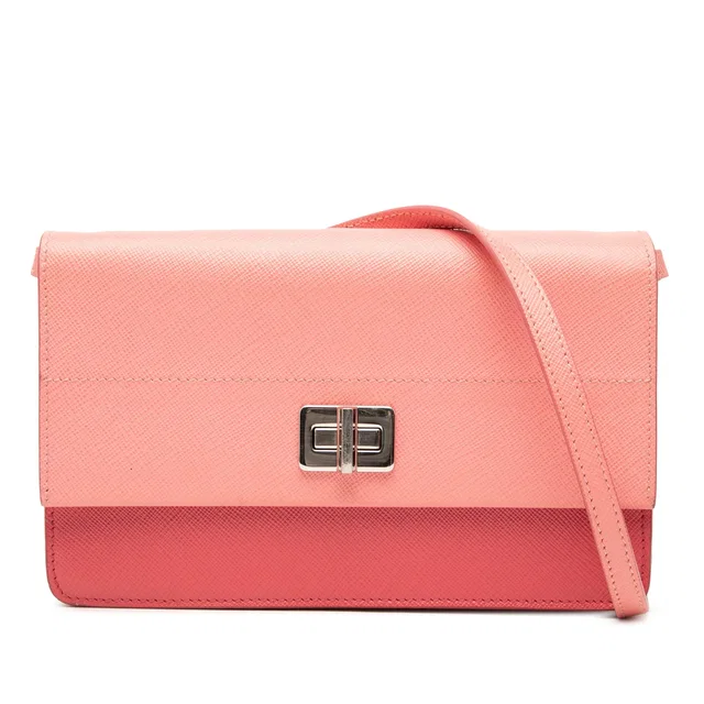 Pink Prada Saffiano Turn Lock Wallet on Strap Crossbody Bag in Pink Saffiano leather from Designer Revival