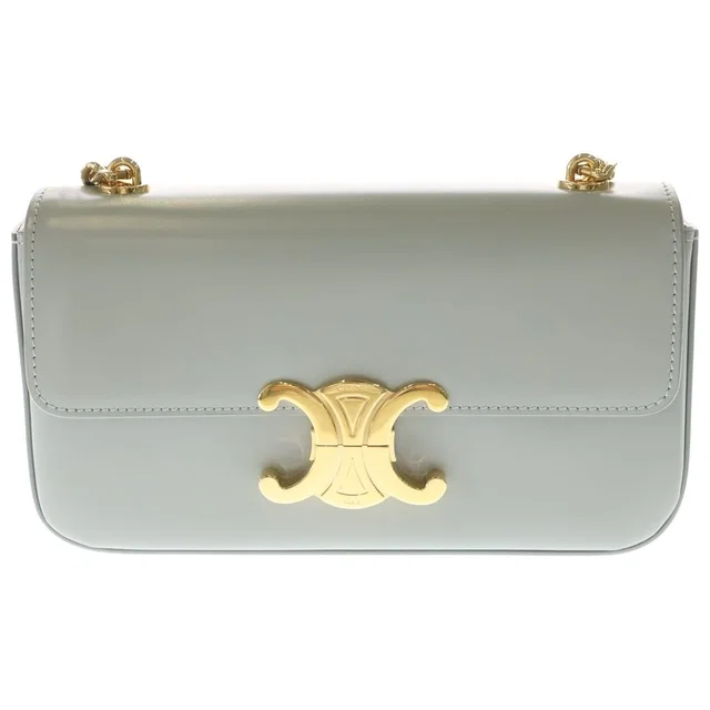 Celine Claude Triomphe Leather Chain Shoulder Bag Gray in Grey Leather from The Reluxe