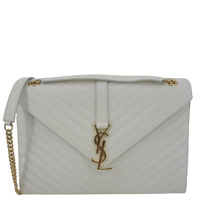 Saint Laurent Envelope Large Grain De Poudre Chain Crossbody Bag White in White Leather from Dallas Designer Handbags
