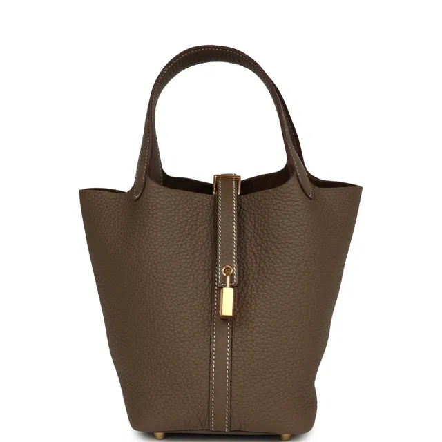 Hermès Picotin Lock 18 Etoupe Clemence Gold Hardware in Taupe Clemence leather from Madison Avenue Couture