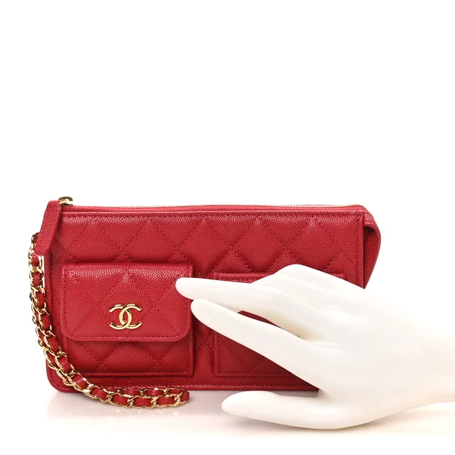 Chanel Caviar Quilted Polly Pocket Pouch Red in Red Caviar leather from FASHIONPHILE, photo 3 of 9