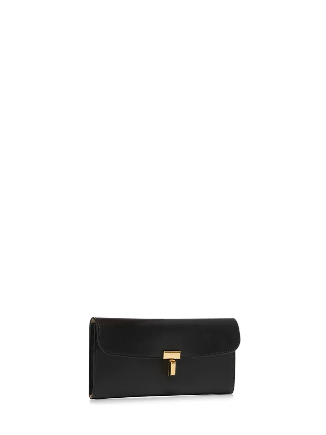 TOTEME Calf Leather T-Lock Wallet — Black & Purses in Black Calfskin from HEWI