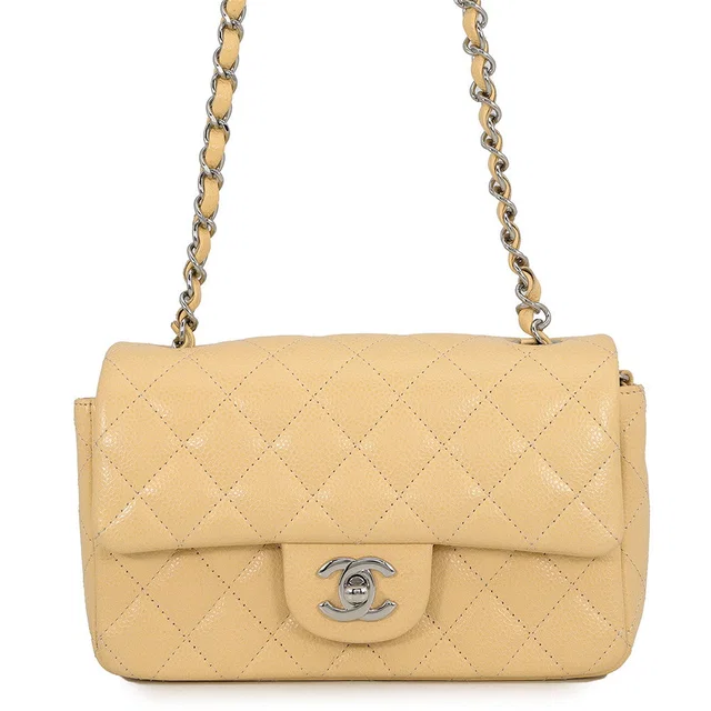 Chanel Mini Matelasse Single Flap Single Chain Shoulder Bag BeigeA69900 Caviar Leather Size 20 in Caviar leather from GALLERY RARE