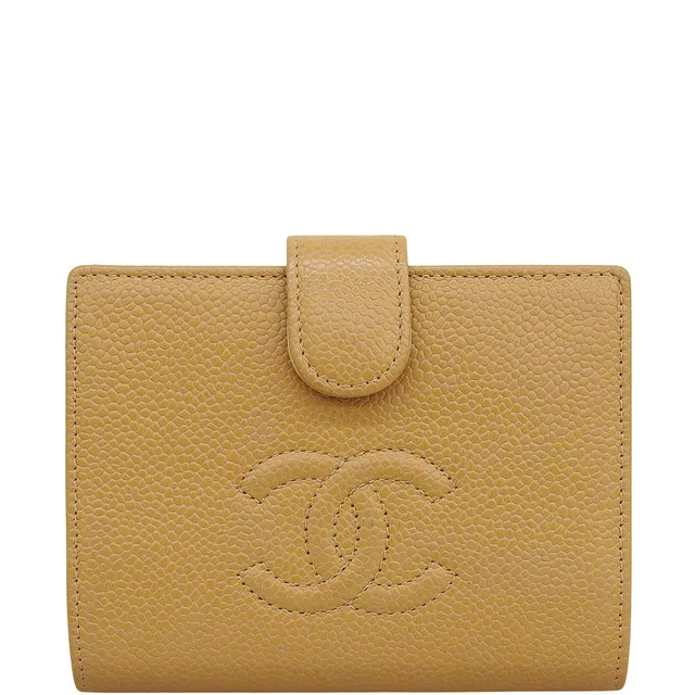 Chanel Circa 2003 caviar skin CC mark stitched wallet, beige in Beige Caviar leather from VINTAGE QOO TOKYO