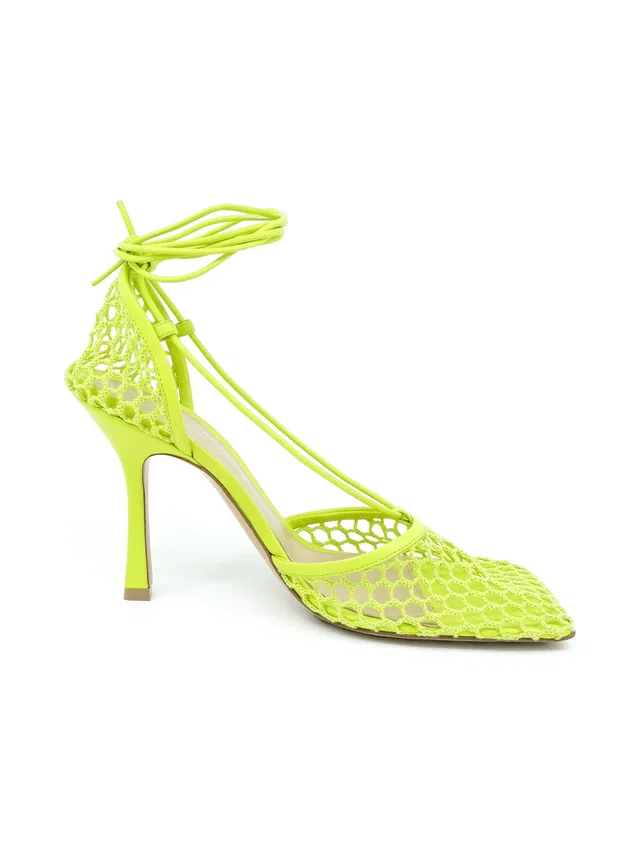 Bottega Veneta Neon Stretch Mesh Heeled Sandals, 39.5 in Leather from Arcade Vintage