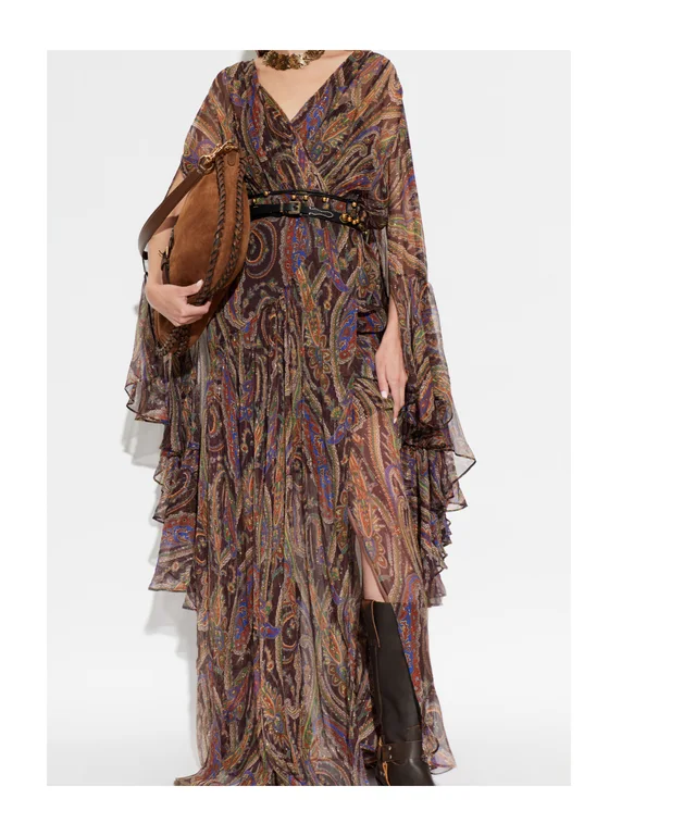 Etro silk long dress with ruffles and Paisley motif, photo 2 of 4 from SENSER