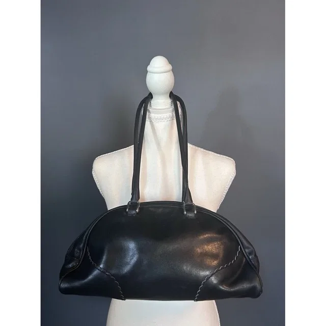 Furla Italian Leather Bowling Style Vintage Bag Designer Minimalist Chic in black Leather from Poshmark