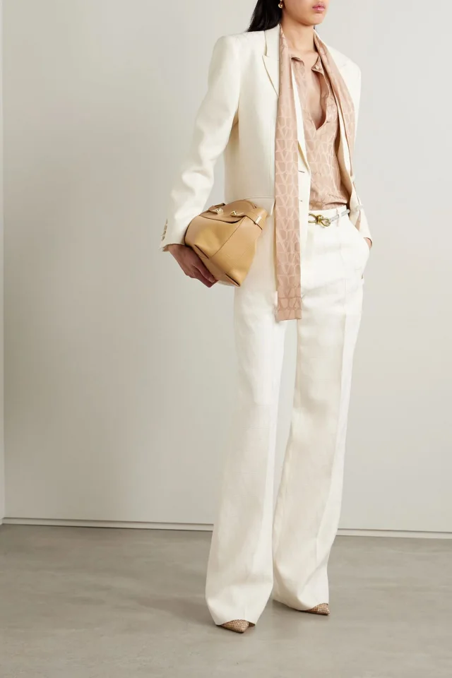Valentino Garavani Wool and Silk-Blend Jacquard Wide-Leg Pants in White, photo 2 of 4 from THE OUTNET
