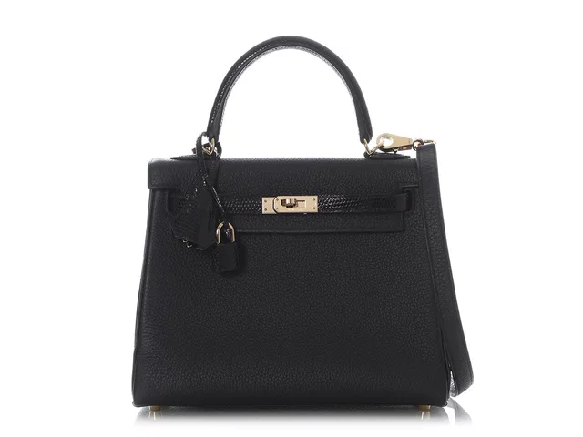 Hermès Black Togo and Lizard Kelly Touch 25 in Black Togo leather from Ann's Fabulous Finds
