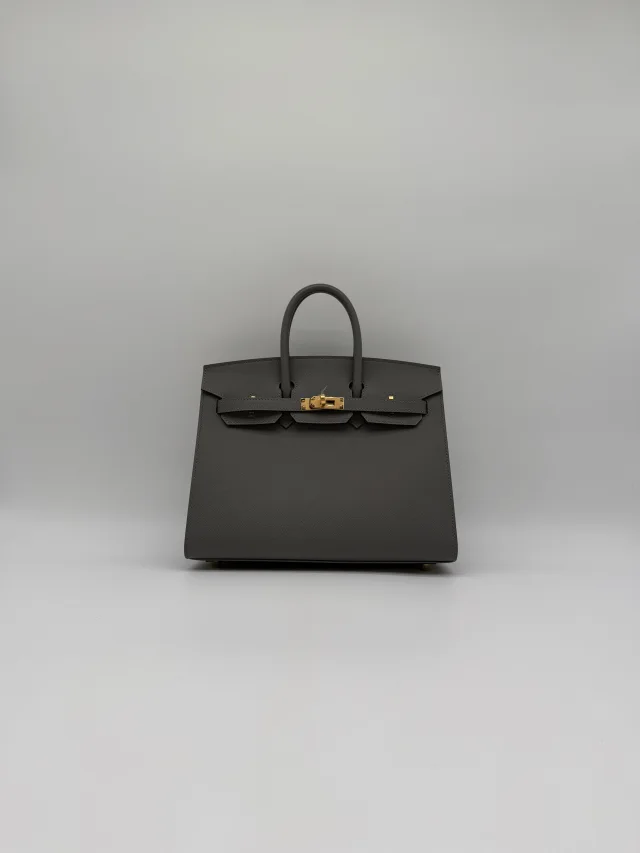 Hermès Birkin 25 Sellier Gris Meyer Madame Gold Hardware in Grey Leather from Luxury Promise, photo 2 of 11