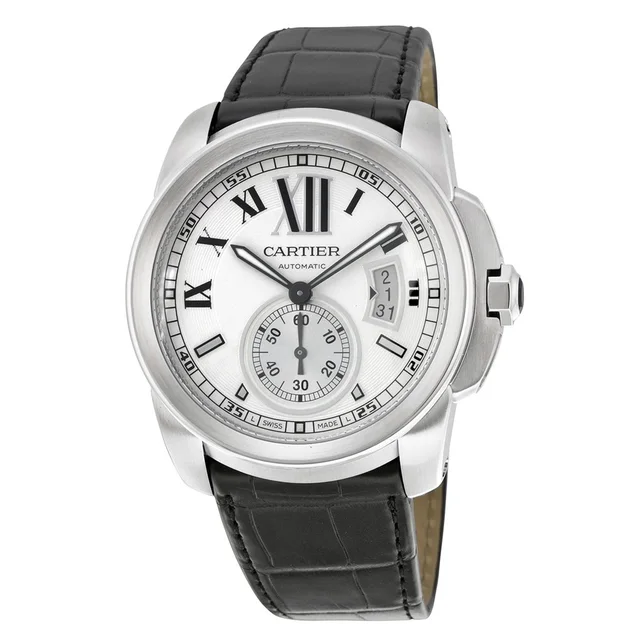 Calibre de Cartier Automatic Silver Dial Mens Watch W7100037 in silver|gray|black Crocodile from Jomashop.com
