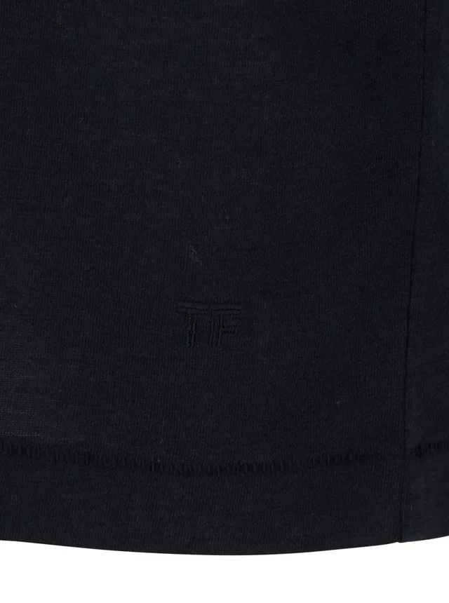 Tom ford Black Crew Neck T-Shirt with Logo Embroidery on the Front in Cotton Blend for Men in Black 67% Lyocell 33% Cotton, photo 6 of 6 from Gaudenzi Boutique