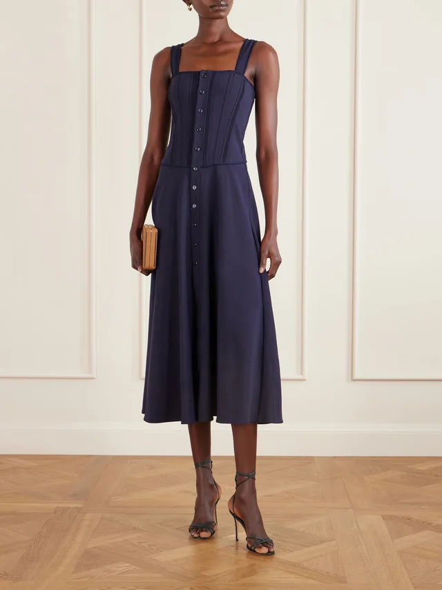 RALPH LAUREN COLLECTION Sophee pintucked cotton-blend jersey midi dress in Blue, photo 2 of 2 from NET-A-PORTER (Canada)