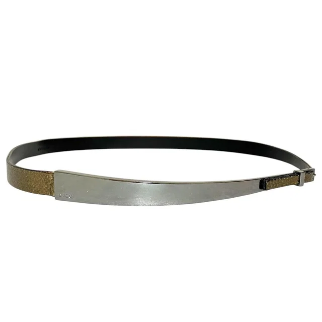 Gucci Logo Plate Leather Belt Gold Colored in Gold Leather from The Reluxe
