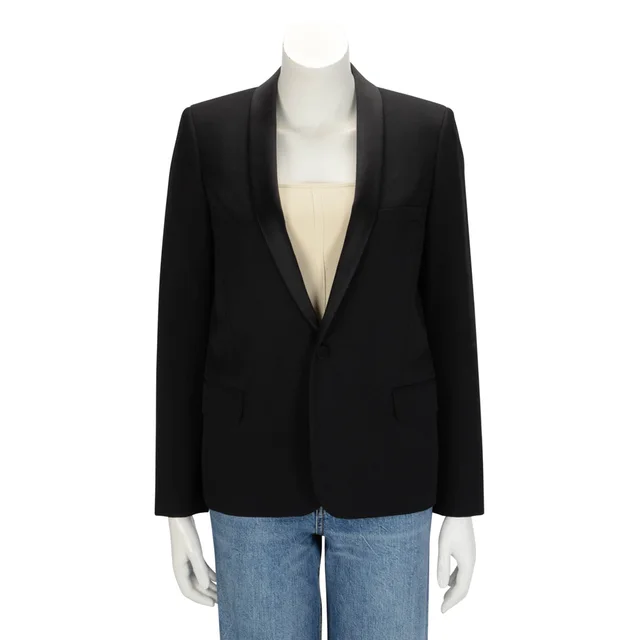 Saint Laurent Tuxedo Style Blazer FR 42 in Black Wool from Blue Spinach
