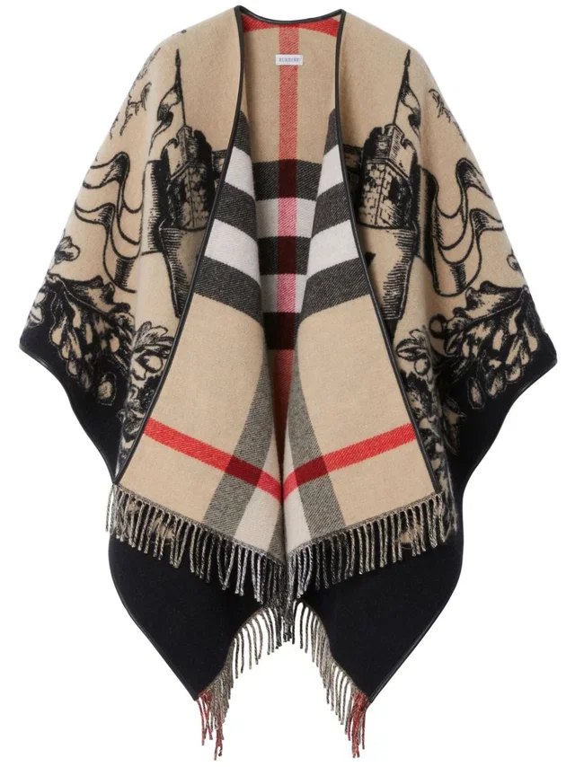 Burberry Equestrian Knight Motif Wool Shawl — Beige Shawls in Beige Wool from HEWI