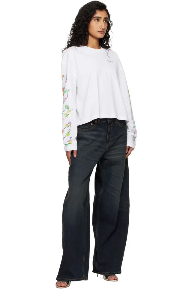 Off-White White Diagonal Glowing Flower T-shirt, photo 4 of 4 from SSENSE