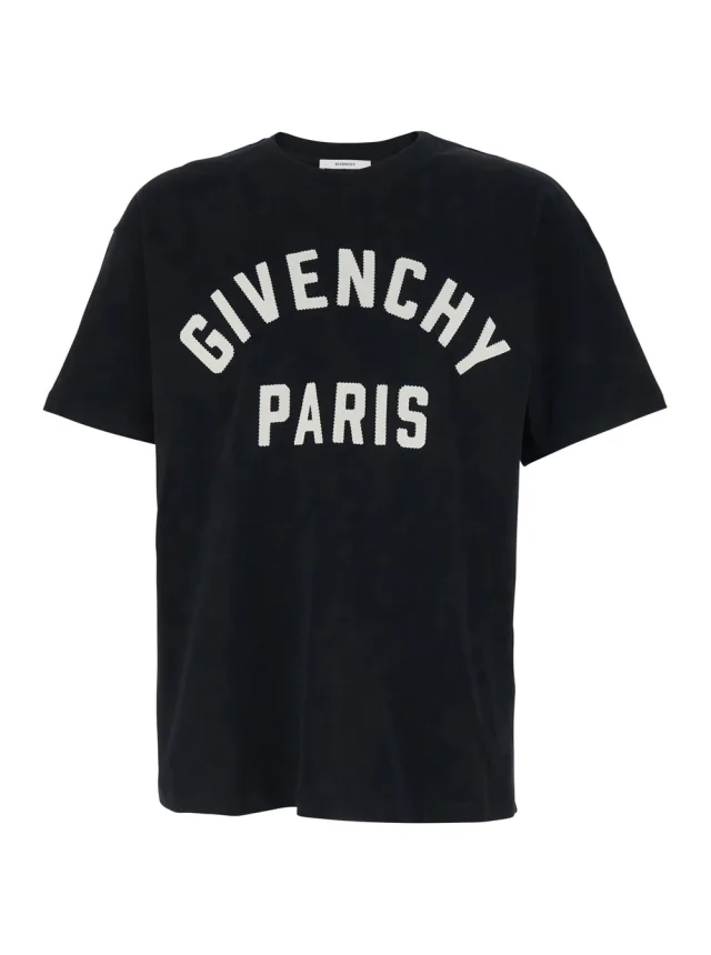Black T-Shirt with Maxi Logo Lettering on the Front in Cotton for Men in Black, image 1 of 1 from Gaudenzi Boutique