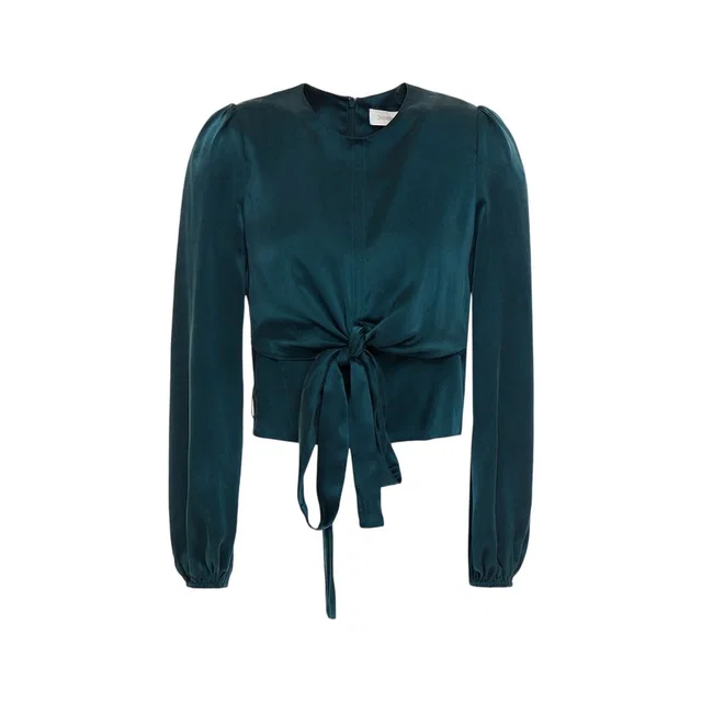 Zimmermann Elegant Teal Cropped Knotted Washed Silk Size 3 Blouse in green Silk from Poshmark