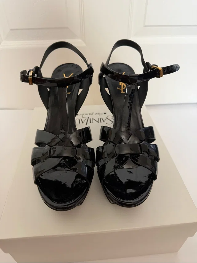 Saint Laurent Patent Leather Tribute Platform Sandals, 75mm, Size 40 in black Patent leather from Poshmark